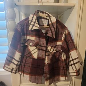 Zara Kids Plaid Jacket - Burgundy and Cream